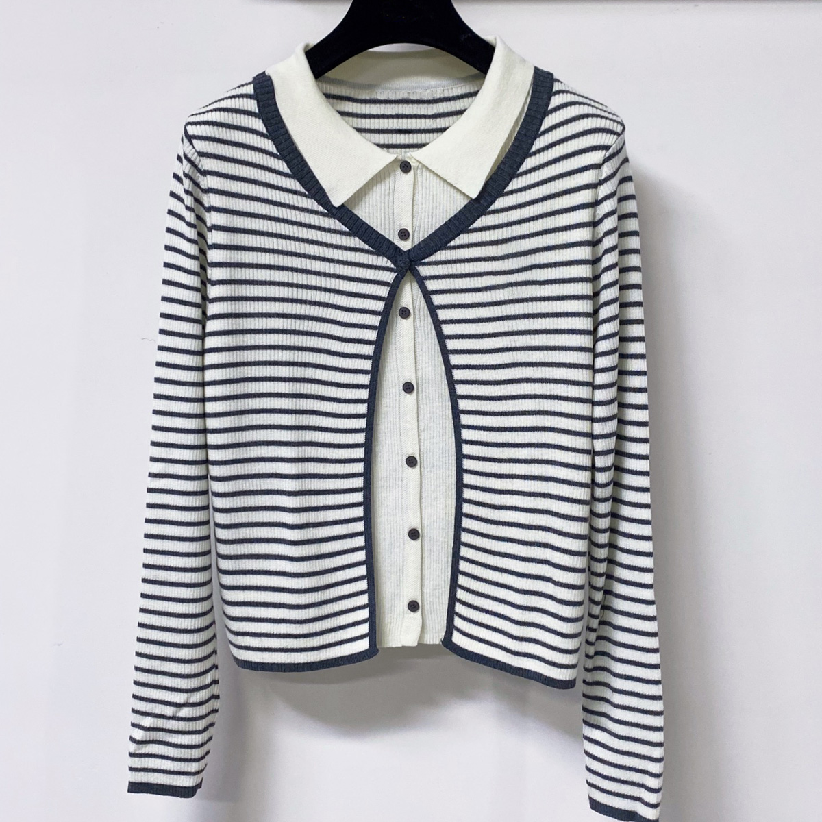 Silk Blouse - Hoge kwaliteit dames polokraag gestreepte gebreide