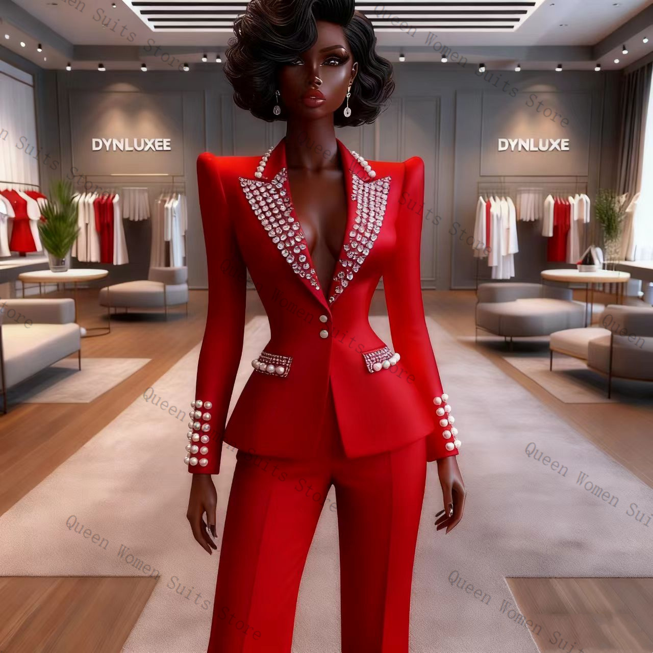 Women'S Red Formal Wear - Parels Rode Damespak Broek Set 2