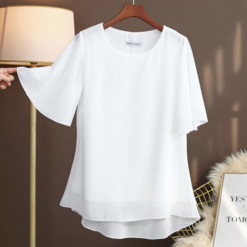 Silk Blouse - Elegante Plus Size Zijden Blouse Korte