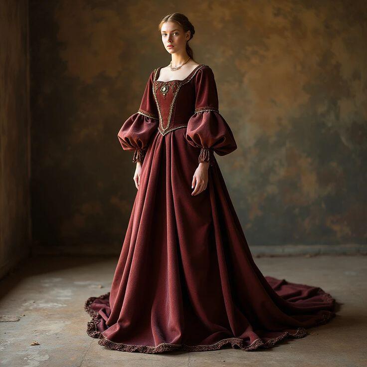 Evening Gown - Vintage Victoriaanse barokke avondjurken ronde halslijn