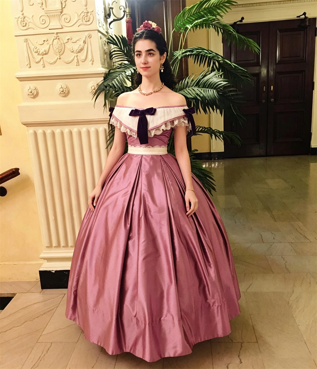 Evening Gown - Retro Victoriaanse Edelvrouwenjurk Off-Shoulder Stoffige Roze