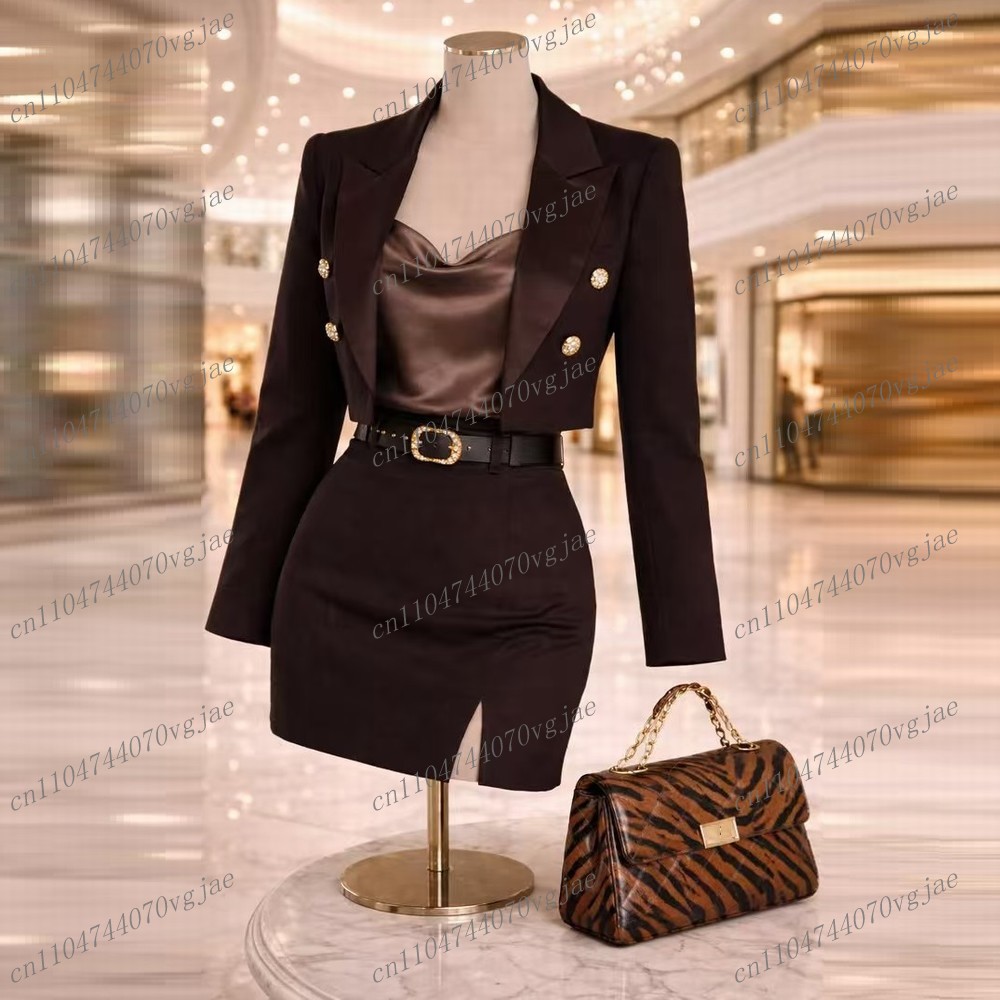 Formal Skirt - Donkerbruine formele nieuwe blazer en rok
