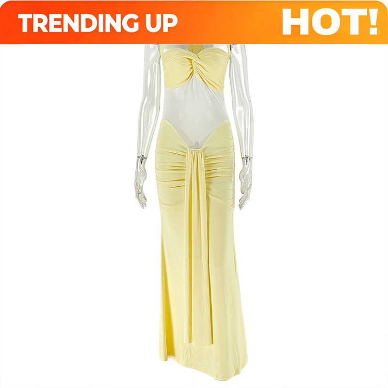 Midi Dress - Backless Halter Bodycon-jurk Dames Ruched Wrap