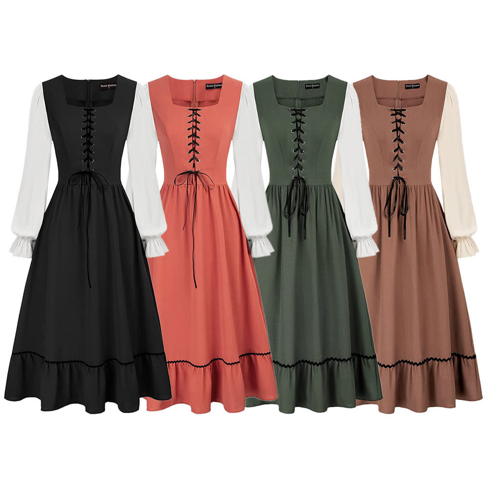 Midi Dress - Dames Vintage Court Middeleeuwse Midi Tie