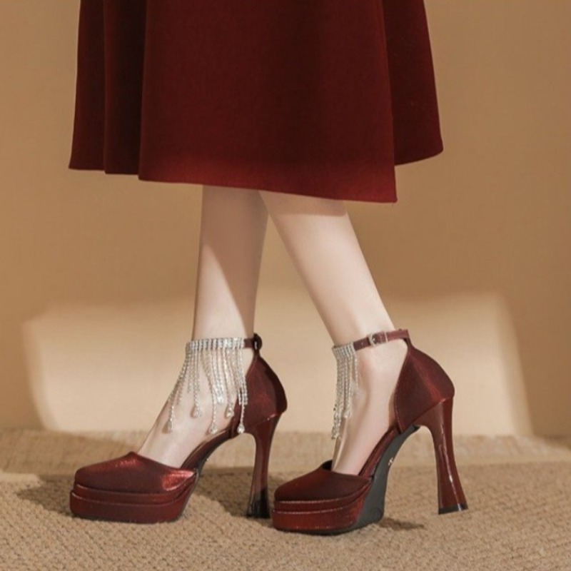 Pump Heel Block - Dames Mary Jane bruidsschoenen met vierkante