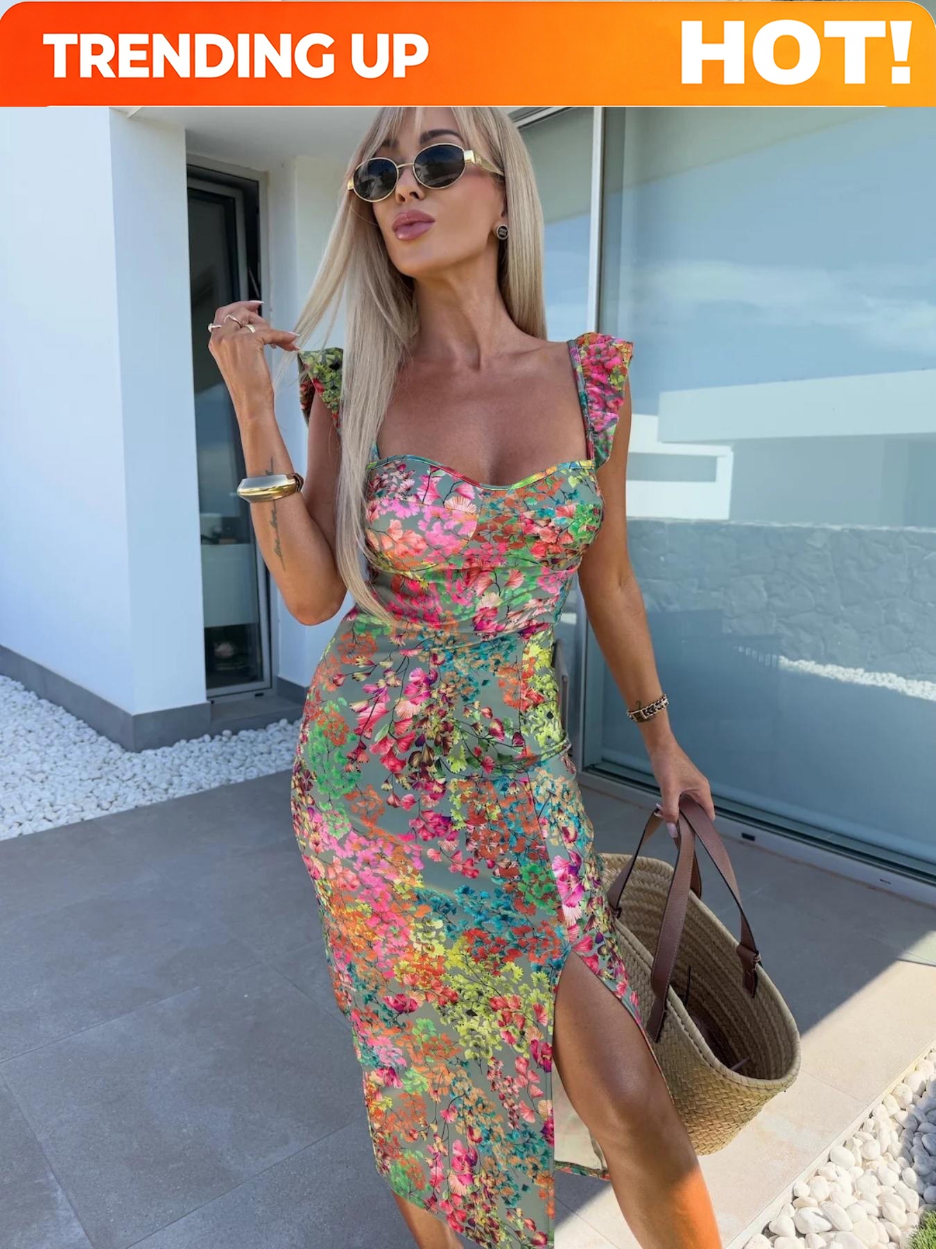 Midi Dress - Elegante Boho Jurk met Print voor