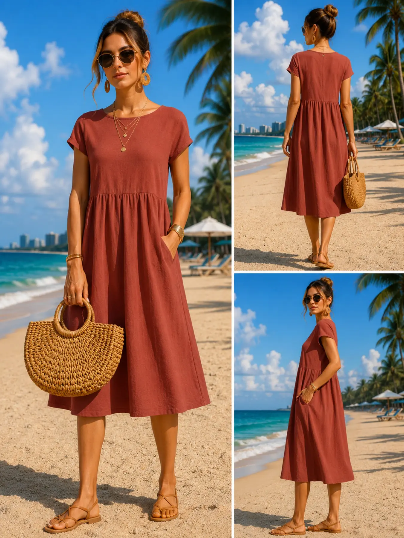 Midi Dress - Damesmode: casual midi-jurk met zakken, los