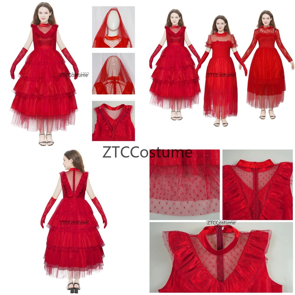 Evening Gown - Lydia Deetz Cosplay Kostuum Gotische Rode