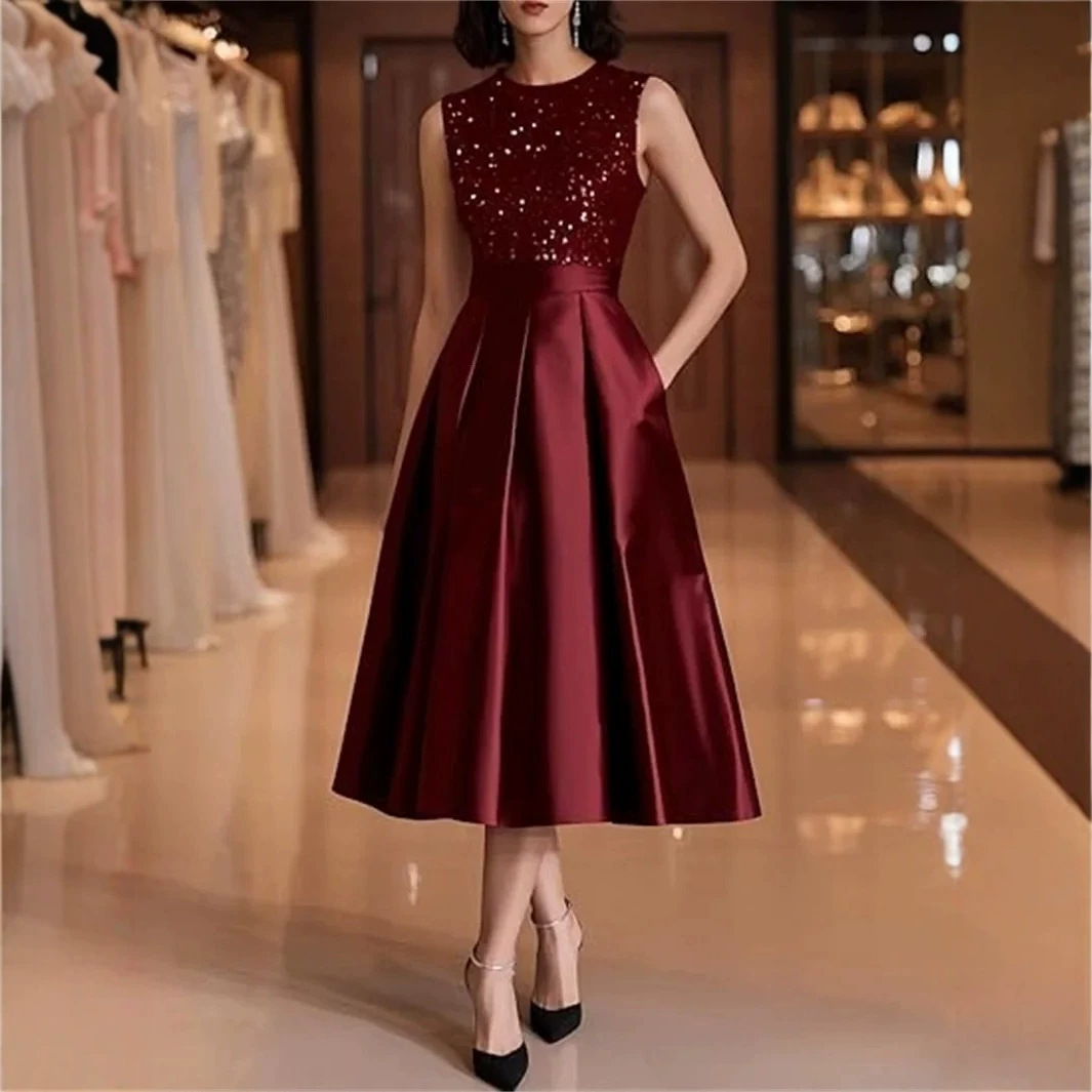 Bordeauxrode satijnen midi-jur - Midi Dress recensie en prijs