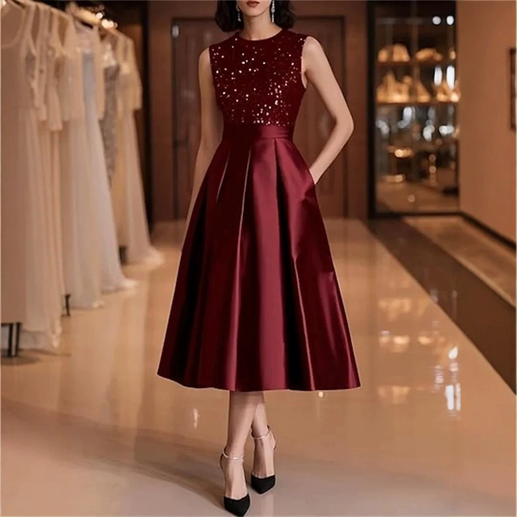 Bordeauxrode satijnen midi-jur - Midi Dress recensie en prijs