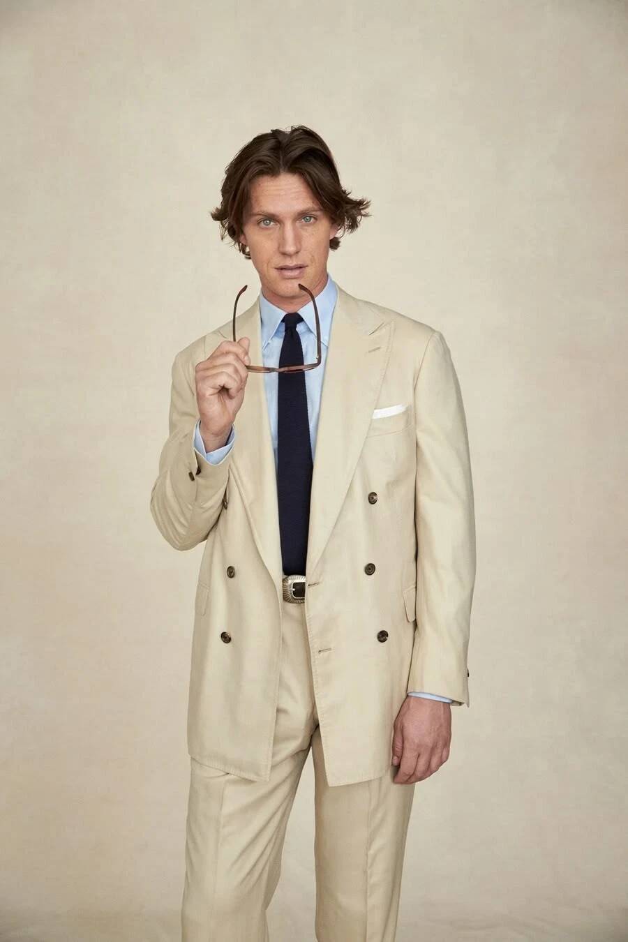 Beige brede revers dubbelgekno - Tailored Trouser Wide recensie en prijs