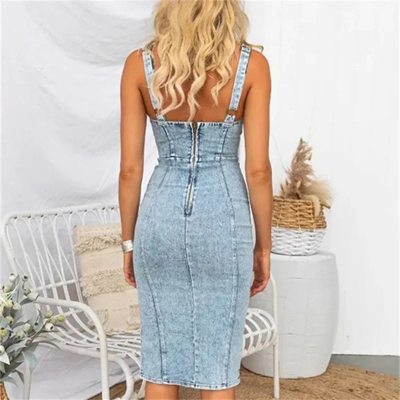 Vintage Slim Fit Denim Wrap Hi - Midi Dress recensie en prijs