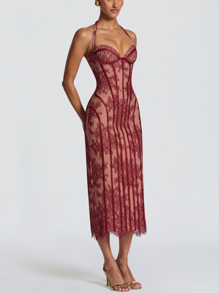 Halter Sweetheart Bordeaux Kan - Midi Dress recensie en prijs