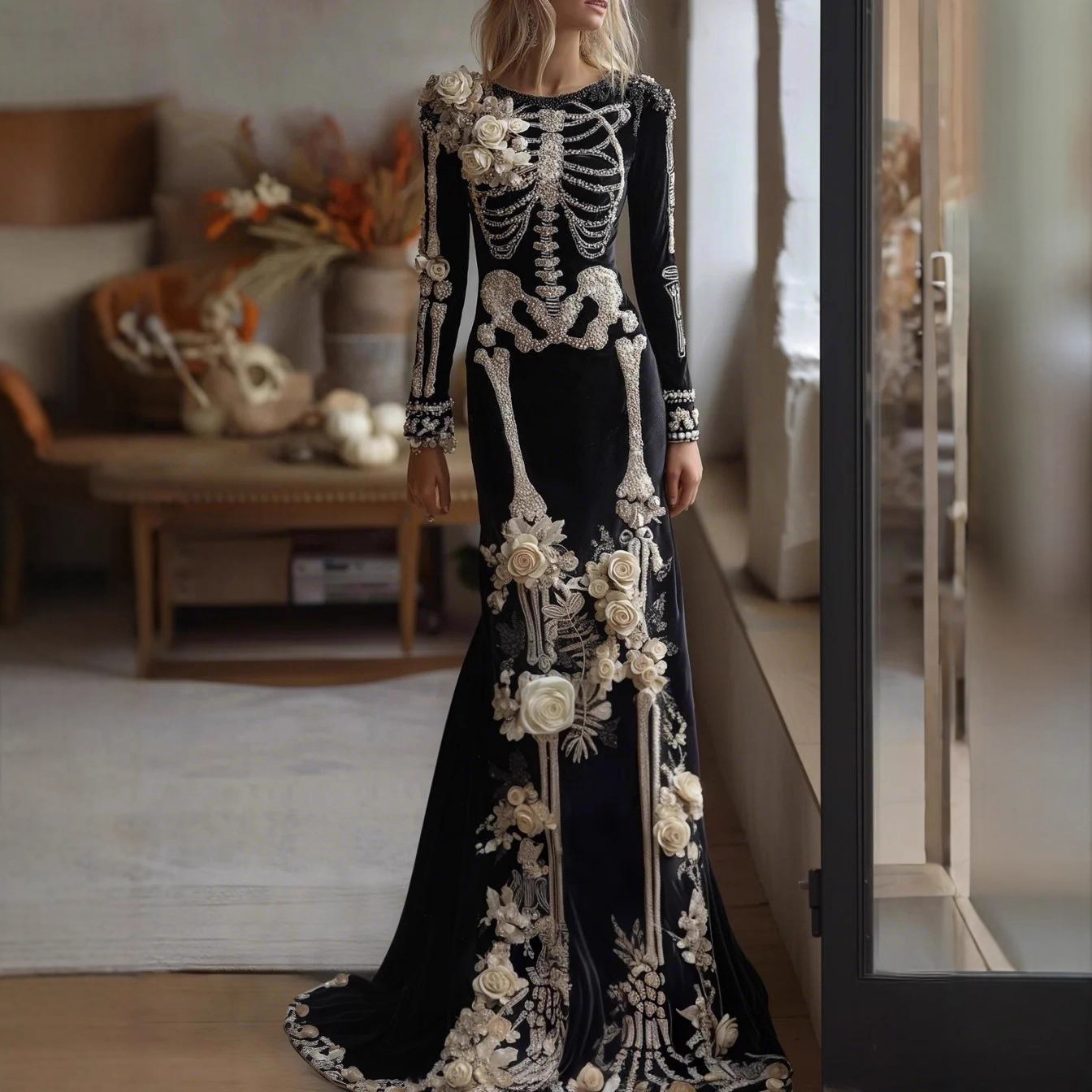 2026 Nieuwe Dames Skelet Bloem - Evening Gown recensie en prijs