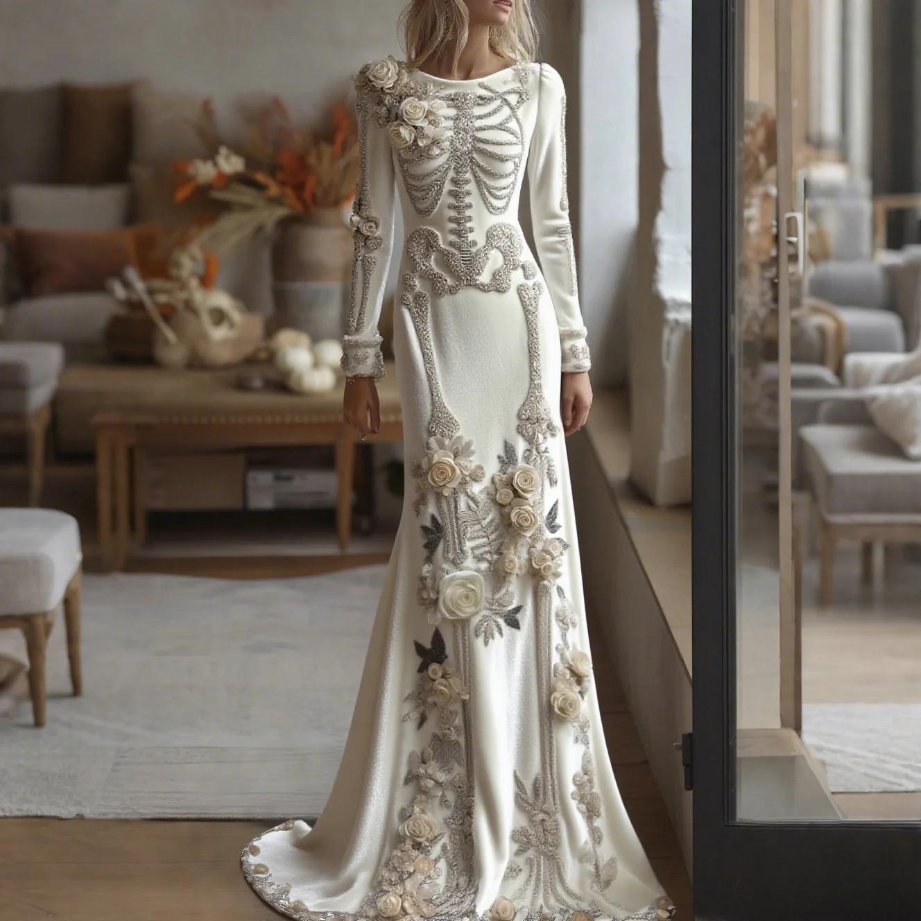 2026 Nieuwe Dames Skelet Bloem - Evening Gown recensie en prijs