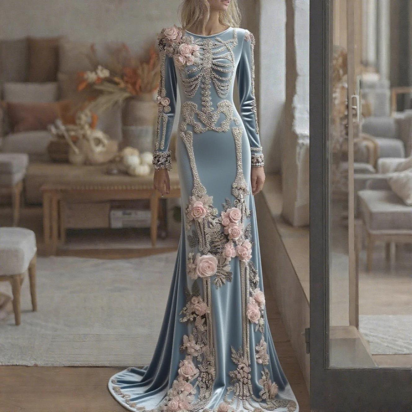 2026 Nieuwe Dames Skelet Bloem - Evening Gown recensie en prijs
