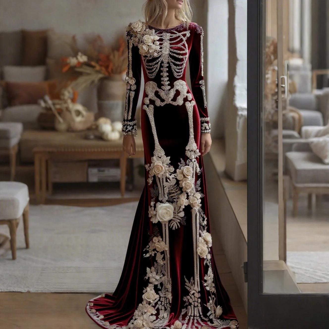 2026 Nieuwe Dames Skelet Bloem - Evening Gown recensie en prijs